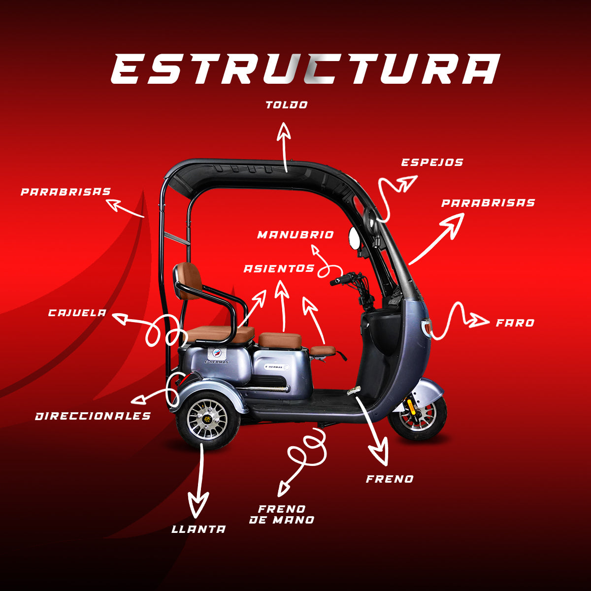 Triciclo Eléctrico con toldo E-Hermas N5