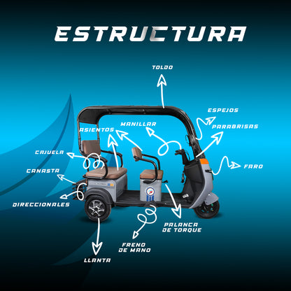 Triciclo Eléctrico con toldo E-Hermas C70