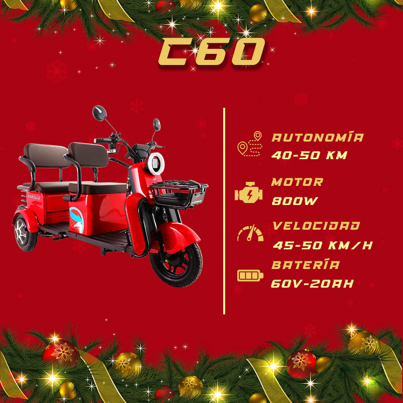 Triciclo Eléctrico con bocina bluetooth E-Hermas C60