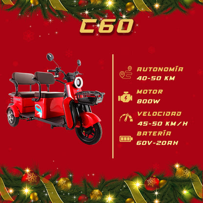 Triciclo Eléctrico con bocina bluetooth E-Hermas C60