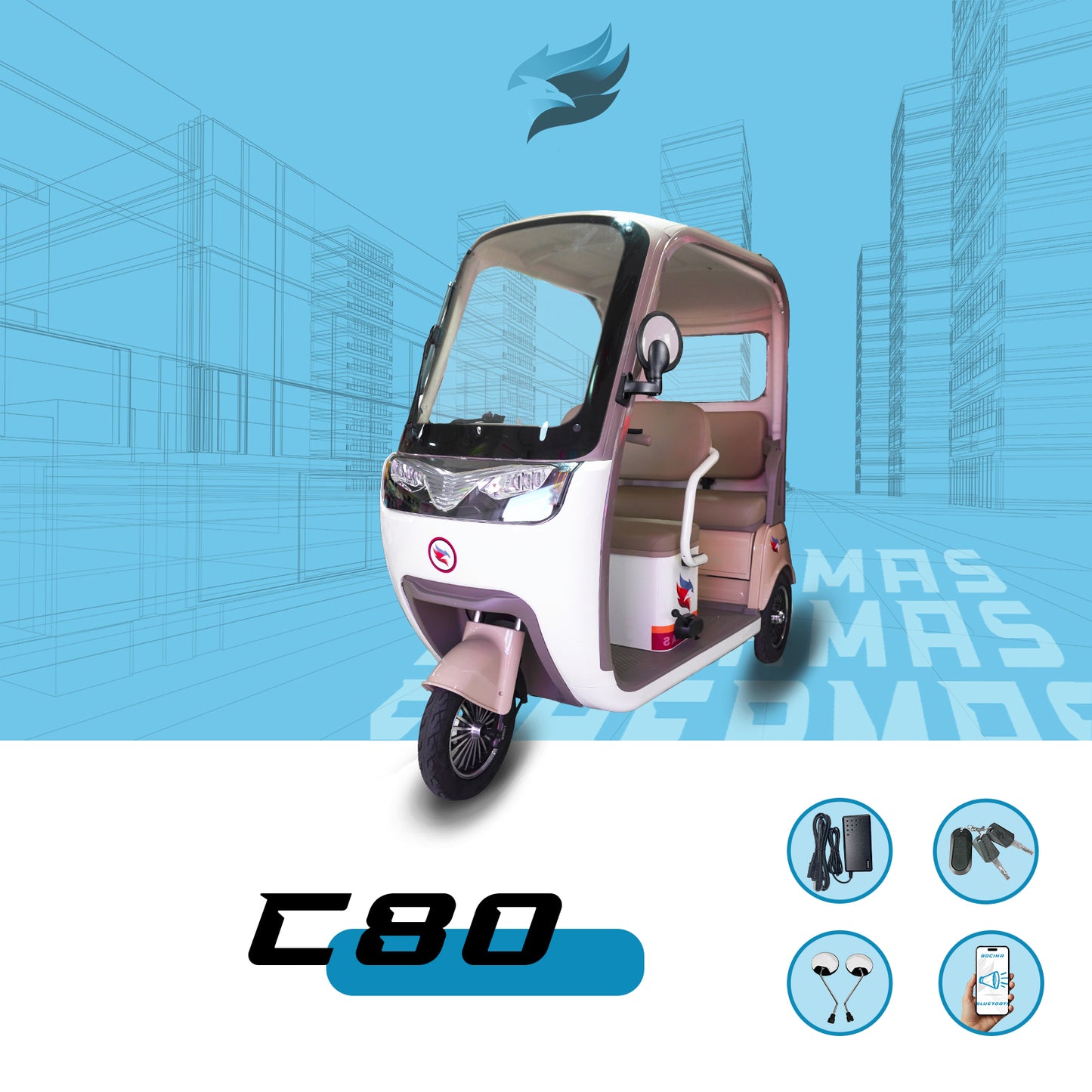 Triciclo Eléctrico con toldo E-Hermas C80 PRO