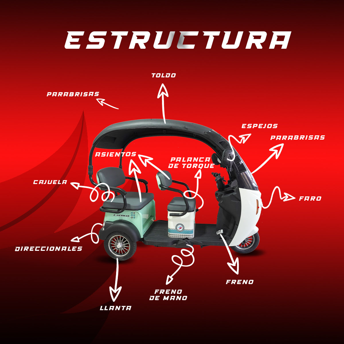 Triciclo Eléctrico con toldo E-Hermas C90